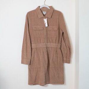 NWT J. Crew Zip-front Cinched Dress in Tan Corduroy